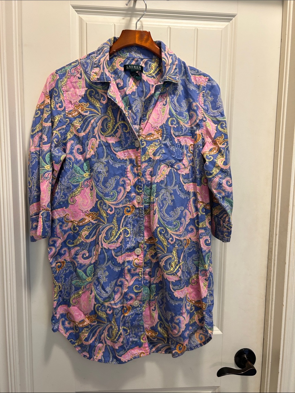 Ralph Lauren Blue & Pink Paisley Button-Down nightgown